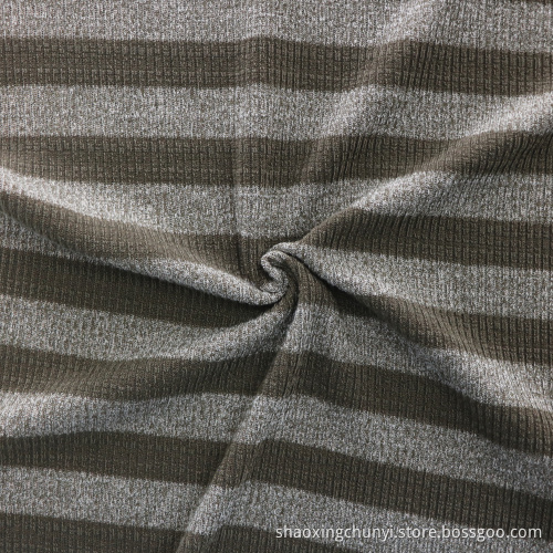 2022 Hochwertiges Großhandel Streifenmuster 2x2 Rippengestrickte Stoff Polyester Baumwoll Spandex gemischte Stoffe für Kleidung